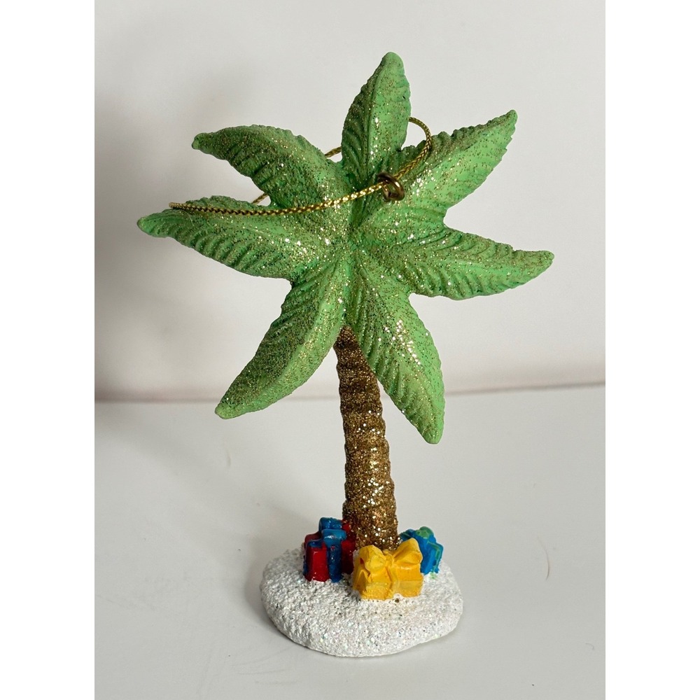 Glitter Palm Tree Christmas Ornament Coastal Beach Decor with Gifts Resin 4.5"